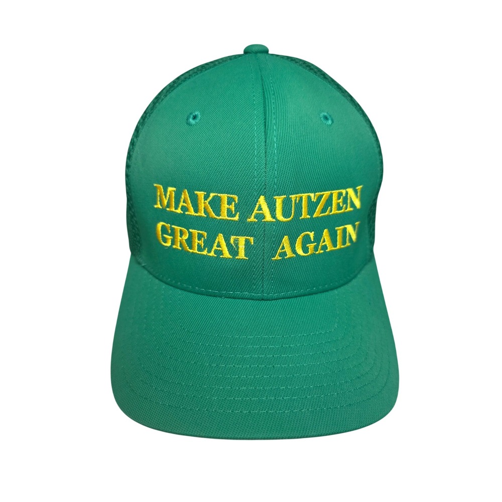 Make Autzen Great Again Unique Hat Green Yellow L-XL Trucker Cap Flexfit Rare!!